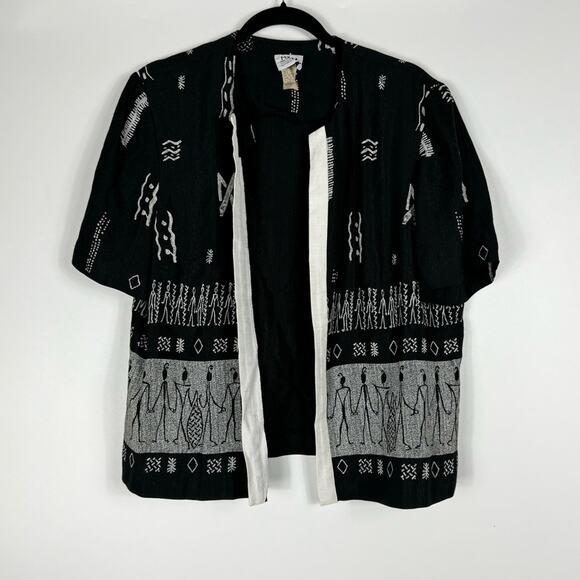 Vintage 90s R&M Richards by Karen Wong Open Front Blazer Shell Top Tribal 16 - Picture 1 of 9